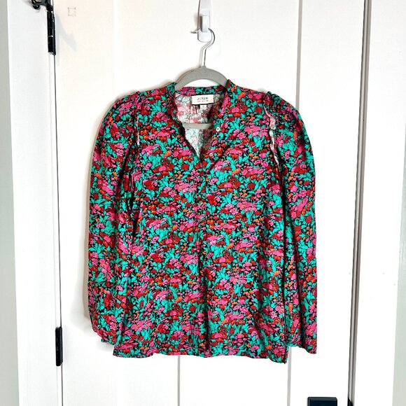 J. Crew Collection Puff-Sleeve Top in Ratti® Red Blooms Button-Up Fall Floral XS - Picture 2 of 6